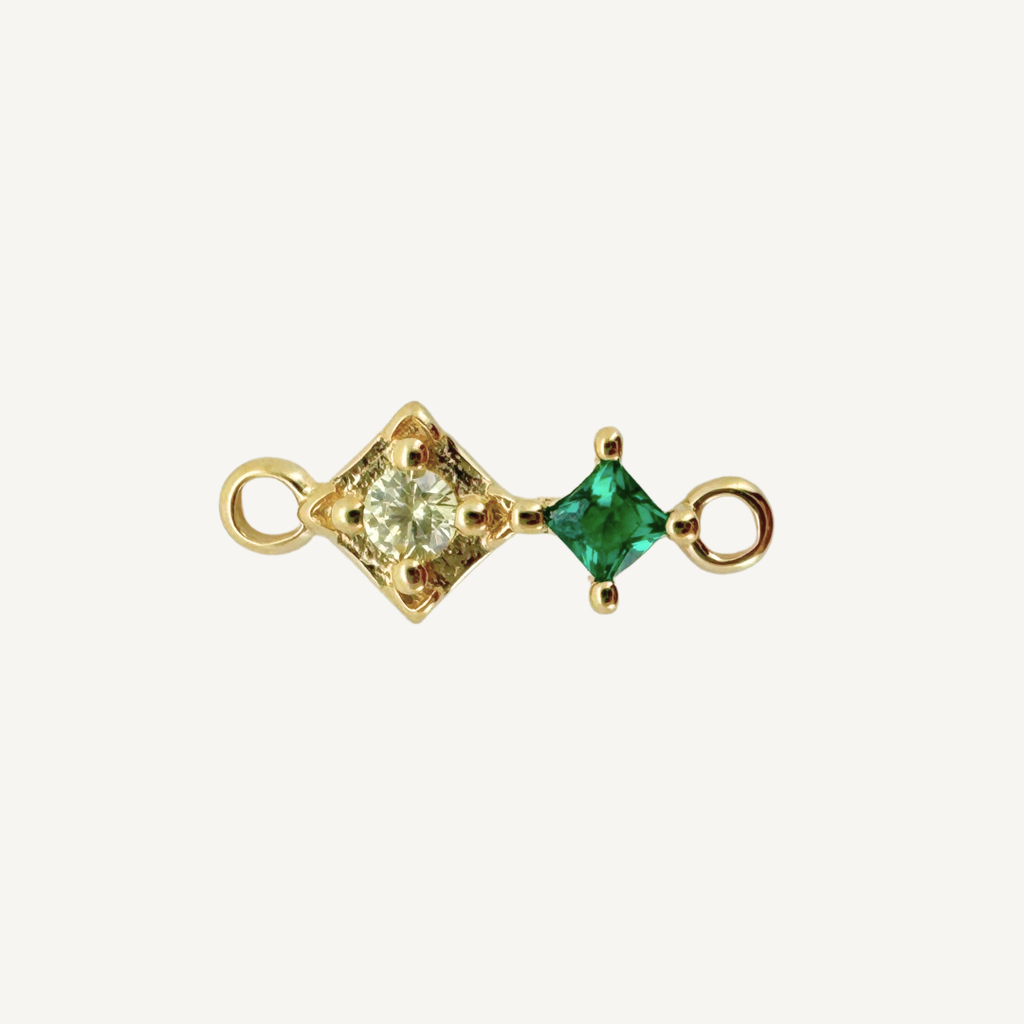 Duo Diamond Green & Yellow Connector - Gold Filled