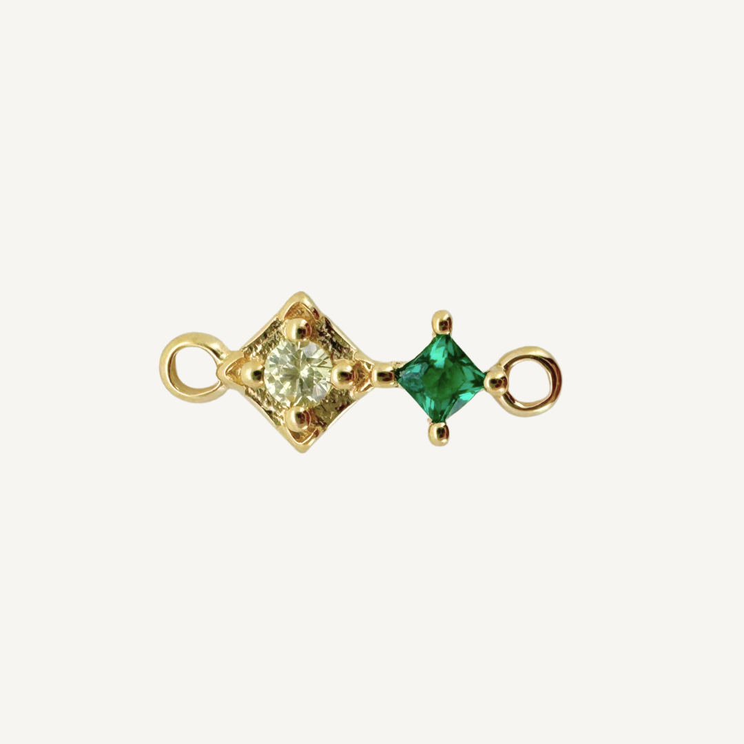 Duo Diamond Green & Yellow Connector - Gold Filled