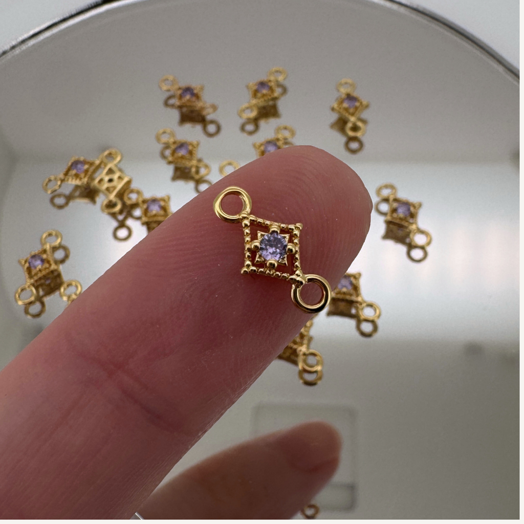 Dotted Diamond Purple Zircon Connector - Gold Filled