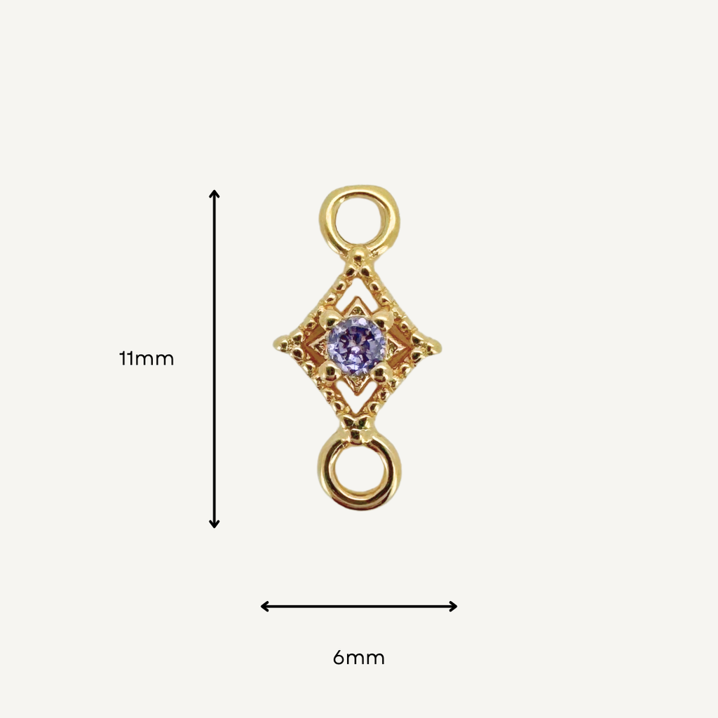 Dotted Diamond Purple Zircon Connector - Gold Filled
