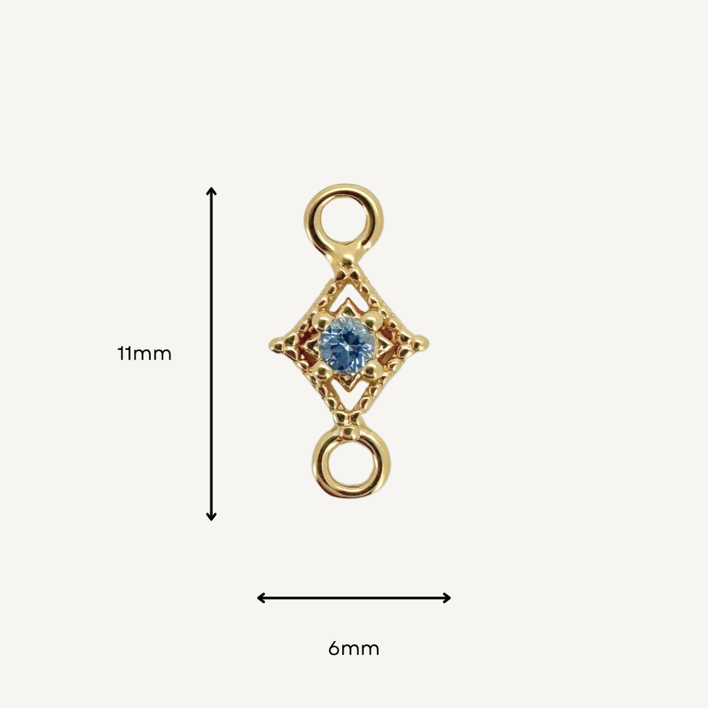Dotted Diamond Blue Zircon Connector - Gold Filled