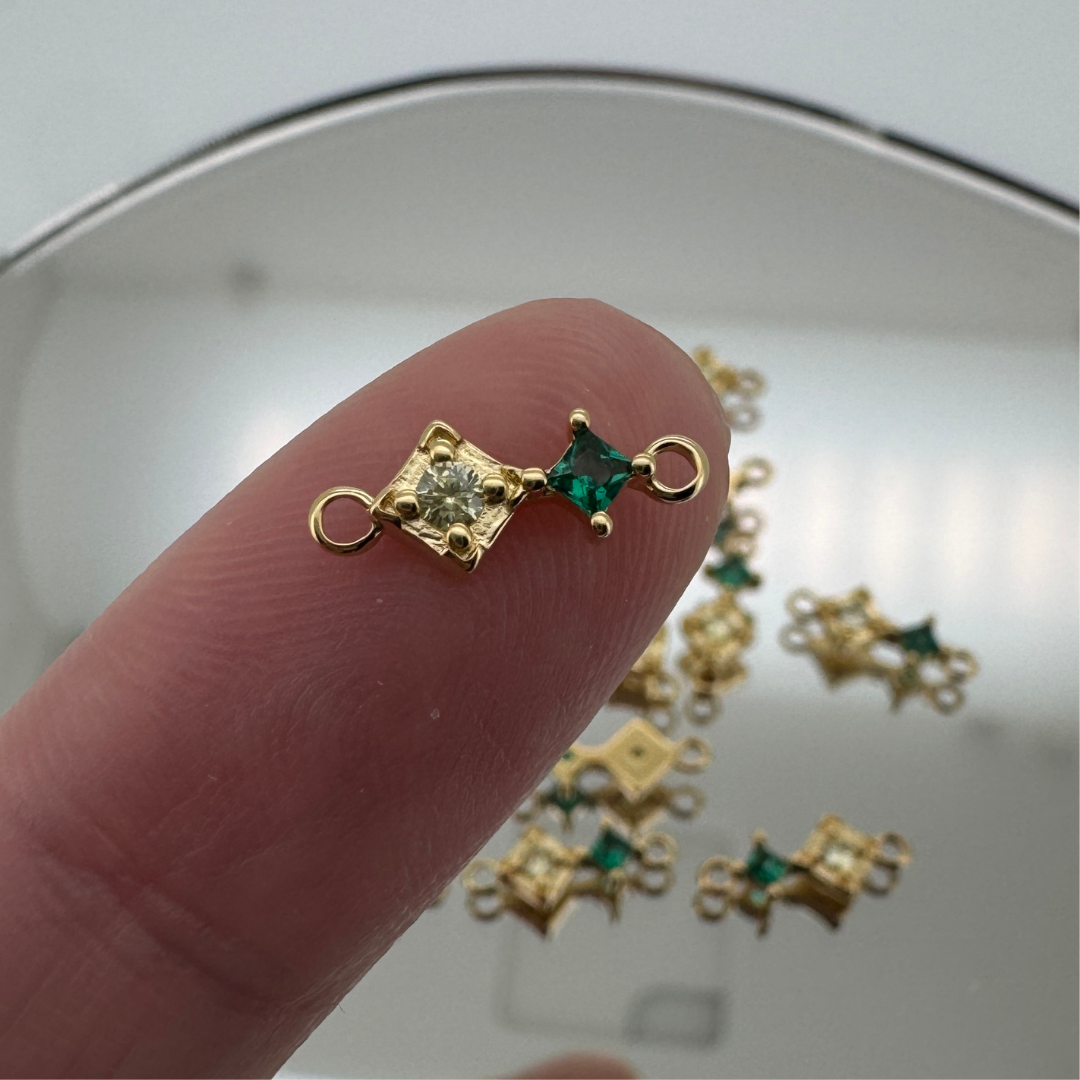 Duo Diamond Green & Yellow Connector - Gold Filled
