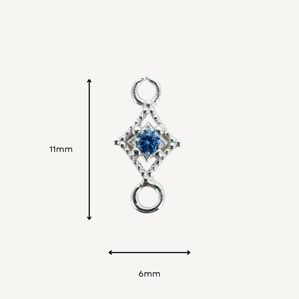 Dotted Diamond Blue Zircon Connector - Sterling Silver