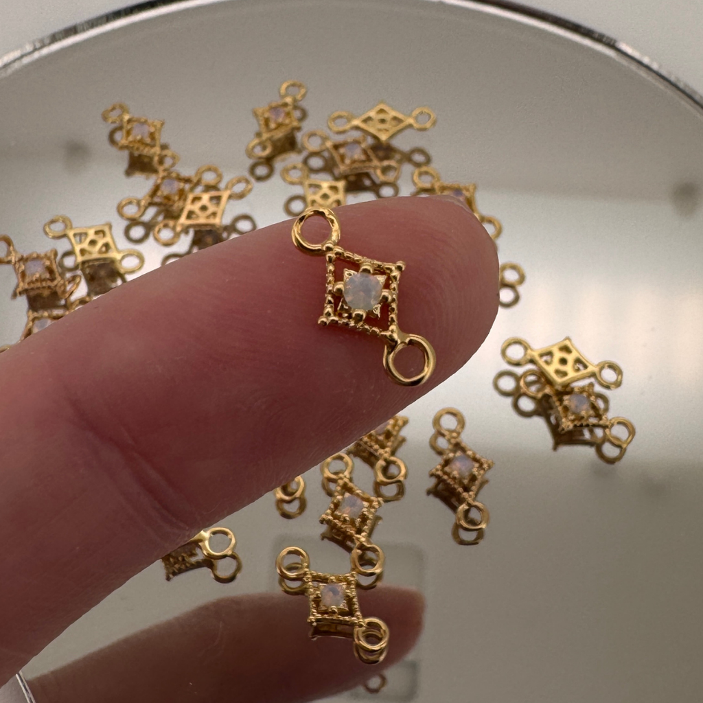 Dotted Diamond Pink Monstone Connector - Gold Filled