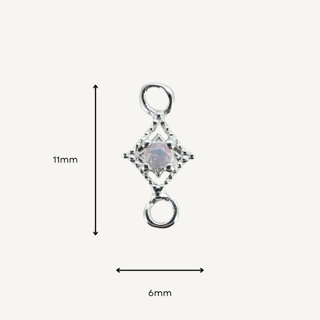 Dotted Diamond Pink Monstone Connector - Sterling Silver