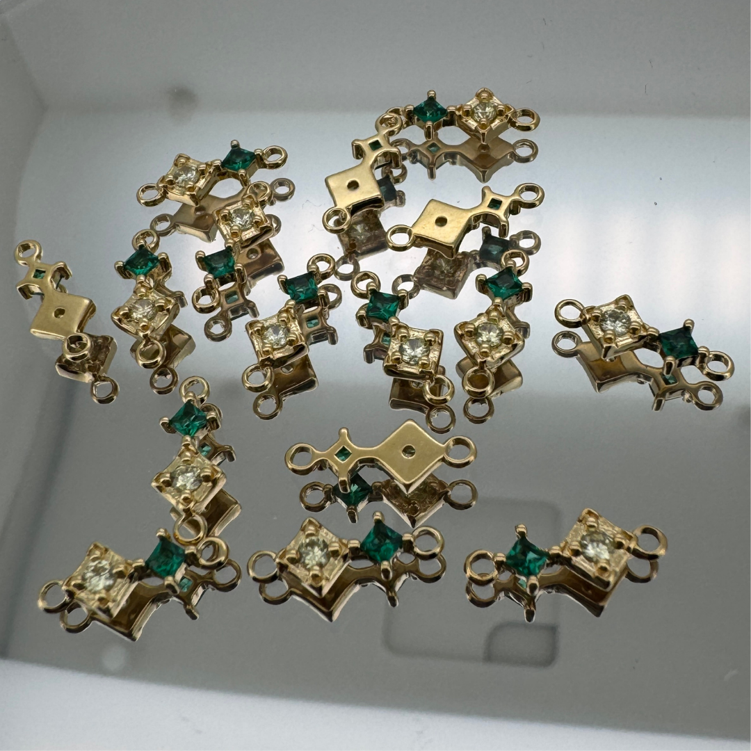 Duo Diamond Green & Yellow Connector - Gold Filled