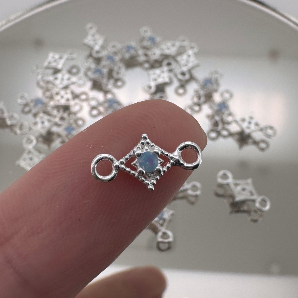 Dotted Diamond Blue Monstone Connector - Sterling Silver