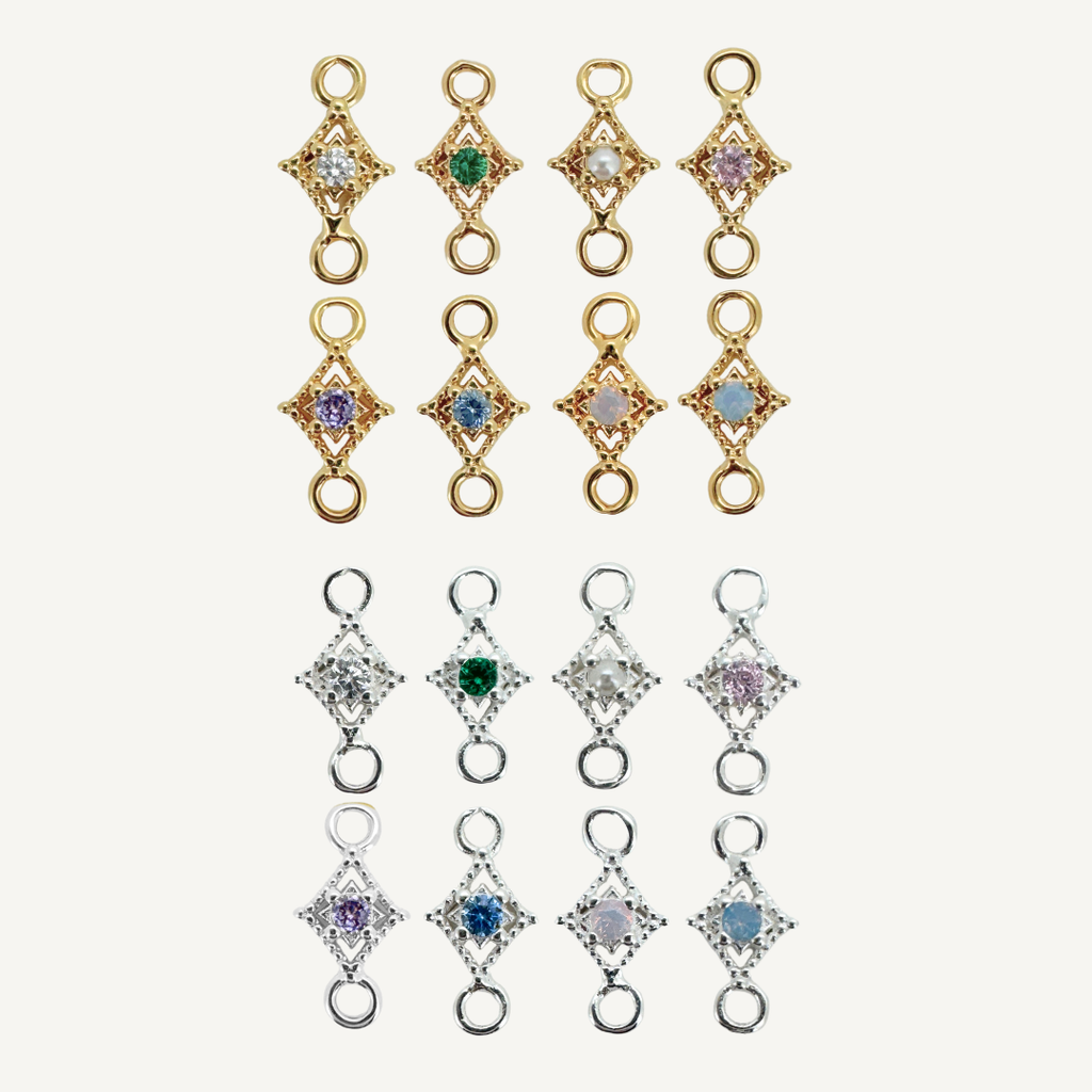 Dotted Diamond Pearl Connector - Gold Filled