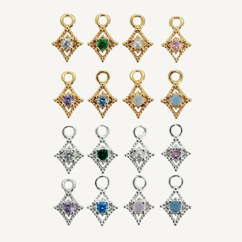 Dotted Diamond Blue Monstone Charm - Gold Filled