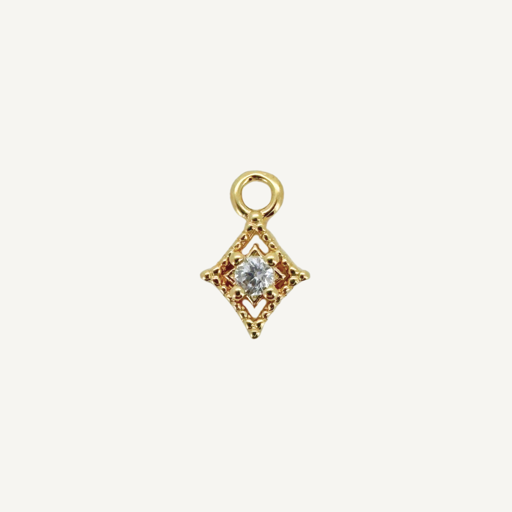Dotted Diamond White Zircon Charm - Gold Filled