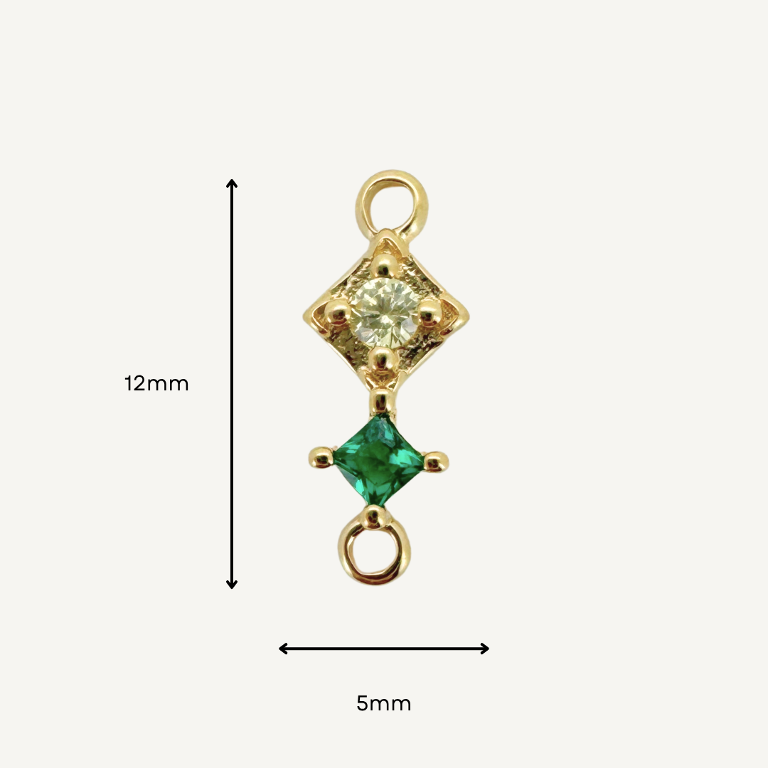 Duo Diamond Green & Yellow Connector - Gold Filled