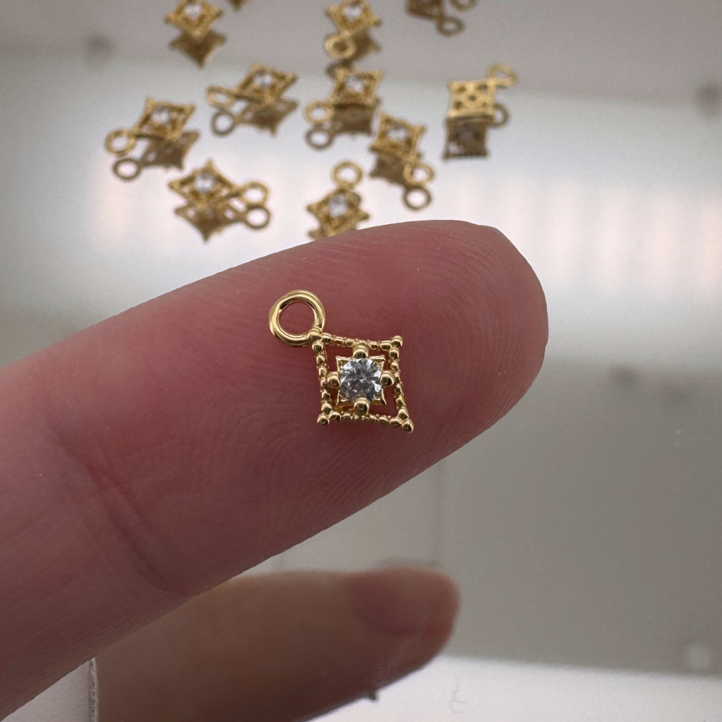Dotted Diamond White Zircon Charm - Gold Filled