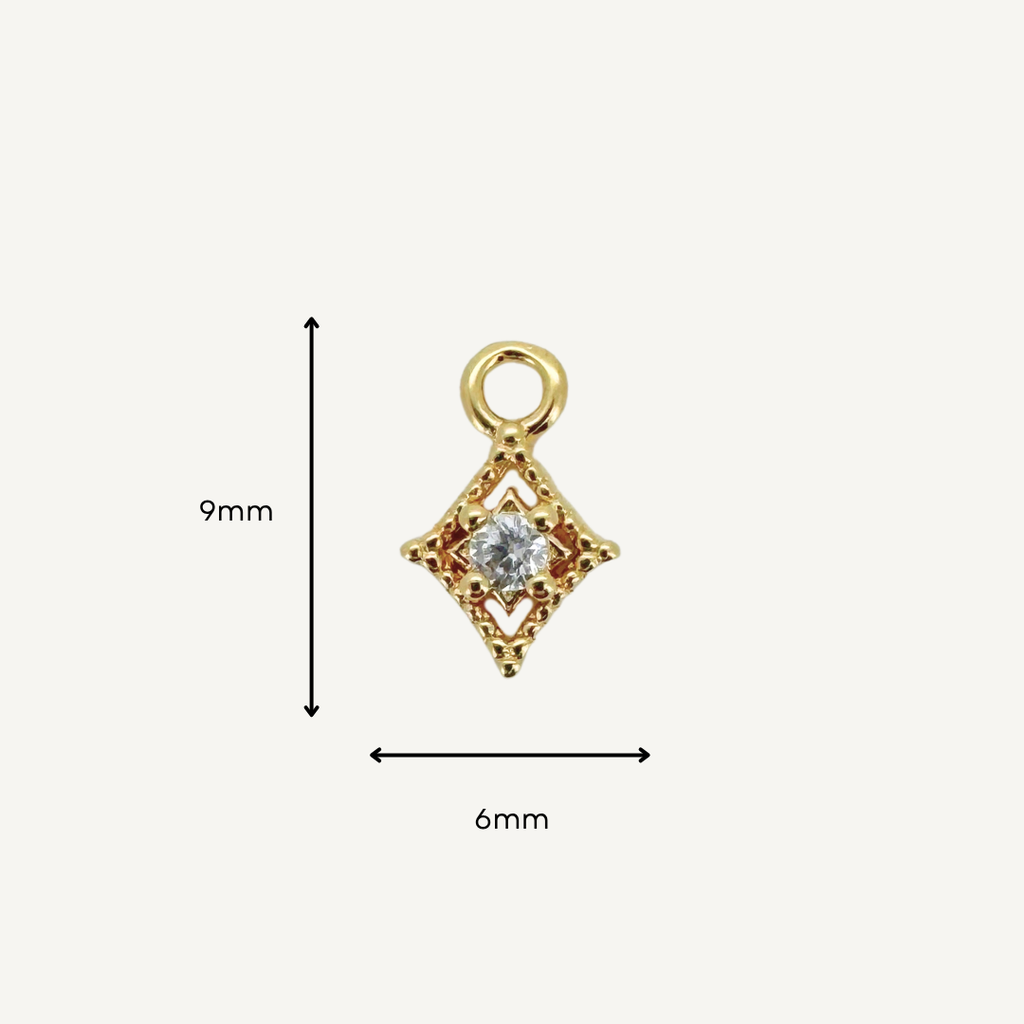 Dotted Diamond White Zircon Charm - Gold Filled