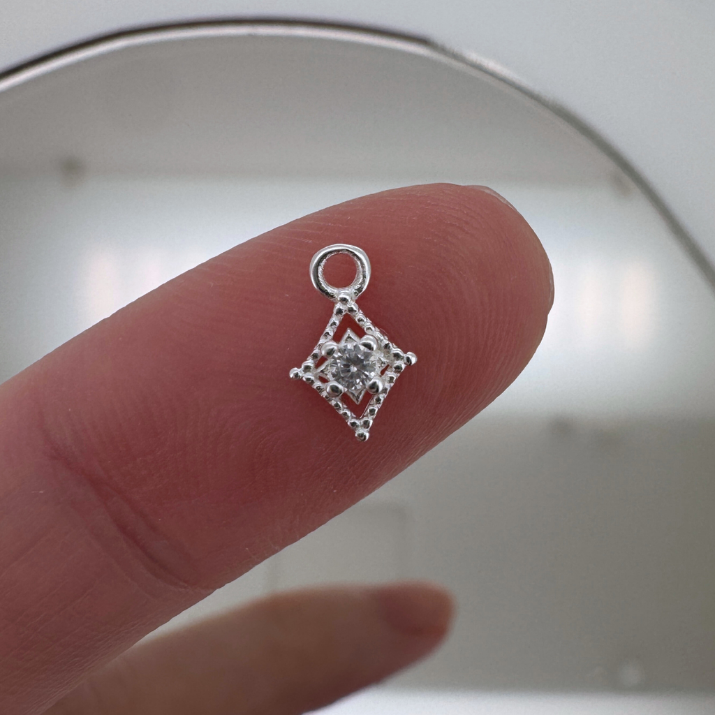 Dotted Diamond White Zircon Charm - Sterling Silver