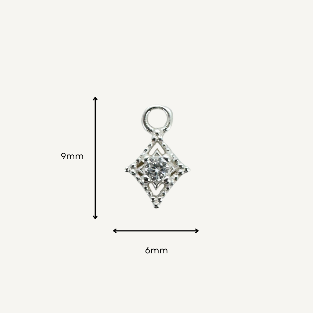 Dotted Diamond White Zircon Charm - Sterling Silver