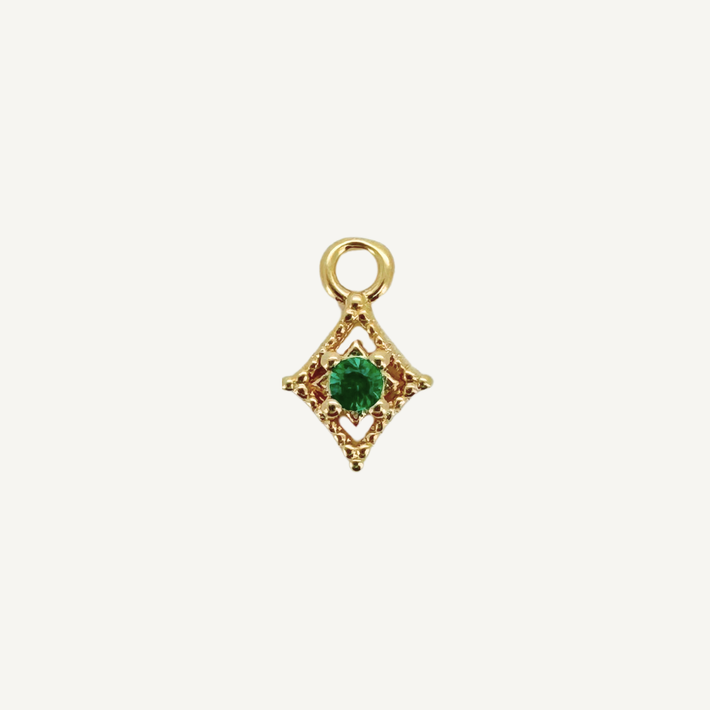 Dotted Diamond Green Zircon Charm - Gold Filled
