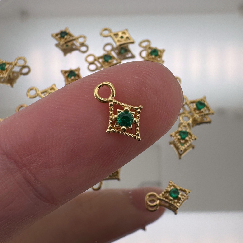 Dotted Diamond Green Zircon Charm - Gold Filled