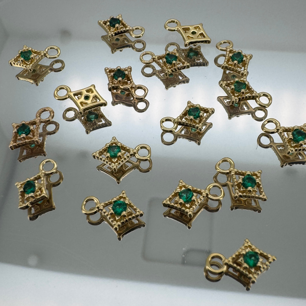 Dotted Diamond Green Zircon Charm - Gold Filled