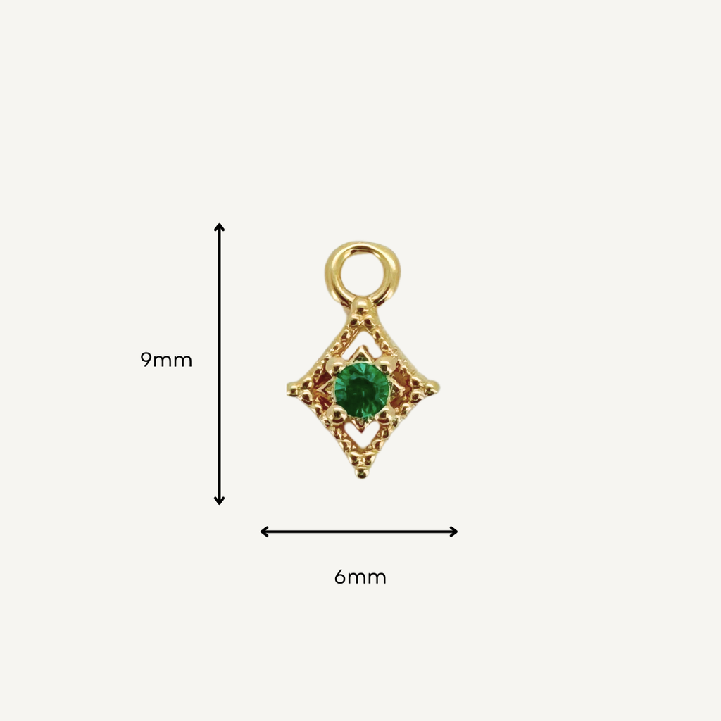 Dotted Diamond Green Zircon Charm - Gold Filled