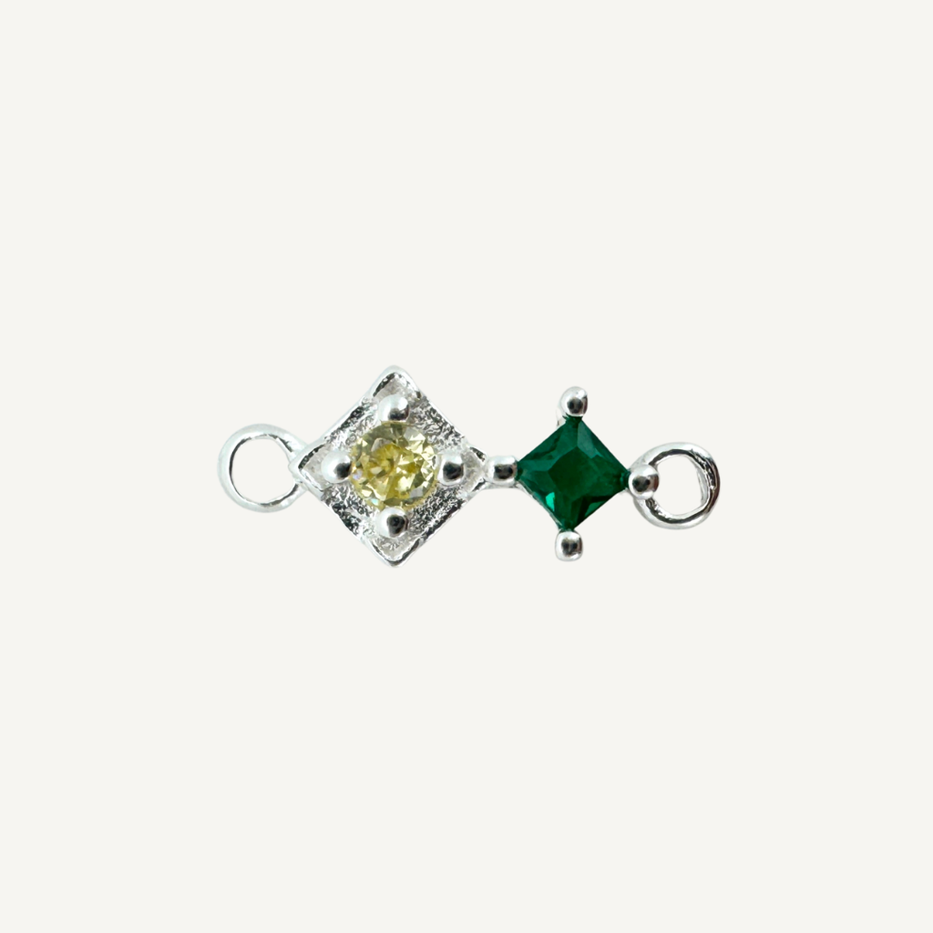 Duo Diamond Green & Yellow Connector - Sterling Silver