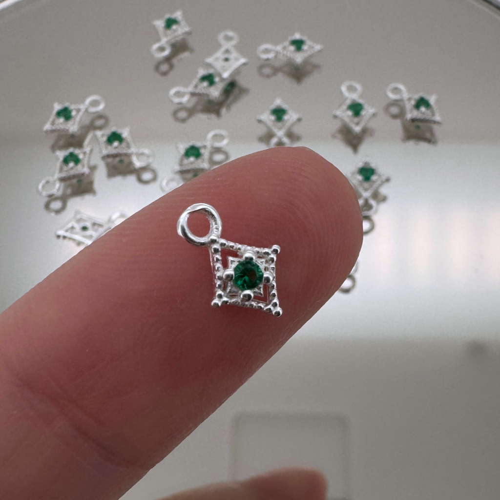 Dotted Diamond Green Zircon Charm - Sterling Silver