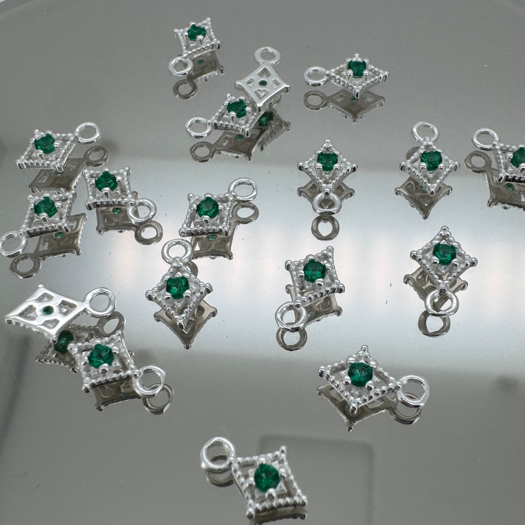 Dotted Diamond Green Zircon Charm - Sterling Silver