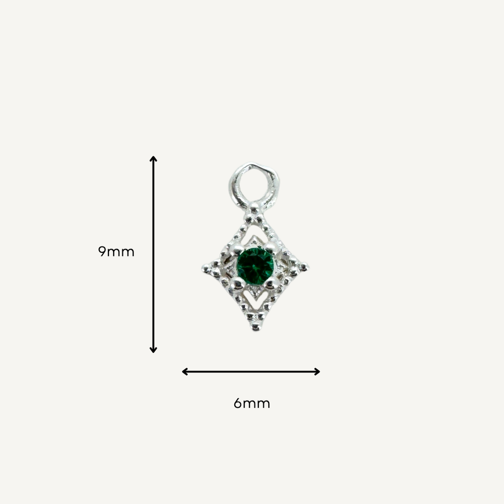 Dotted Diamond Green Zircon Charm - Sterling Silver