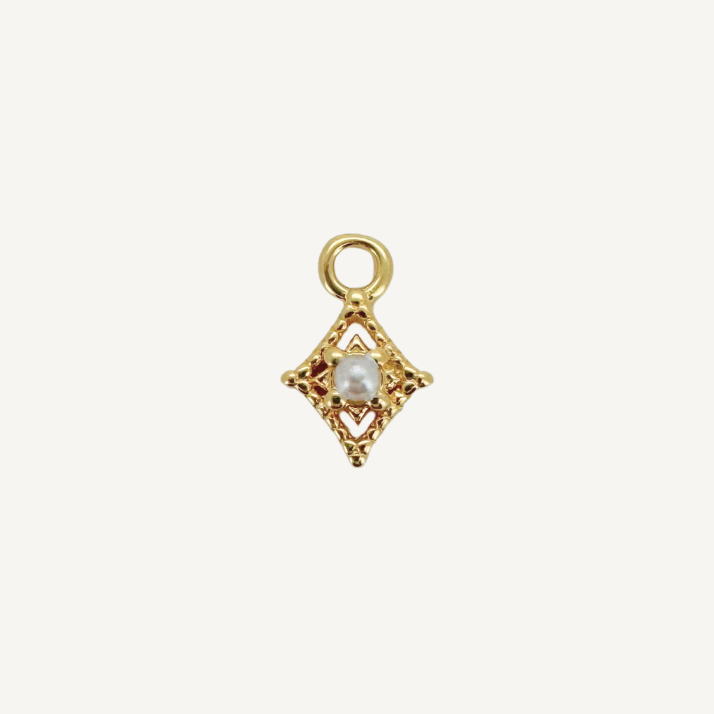 Dotted Diamond Pearl Charm - Gold Filled