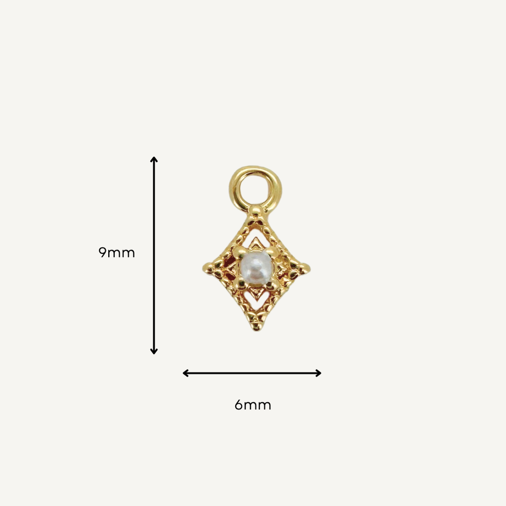 Dotted Diamond Pearl Charm - Gold Filled