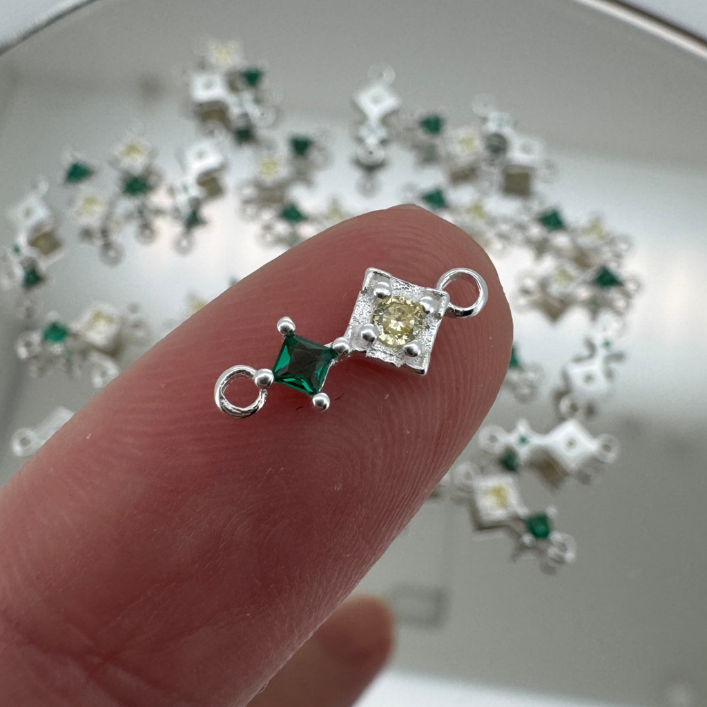 Duo Diamond Green & Yellow Connector - Sterling Silver