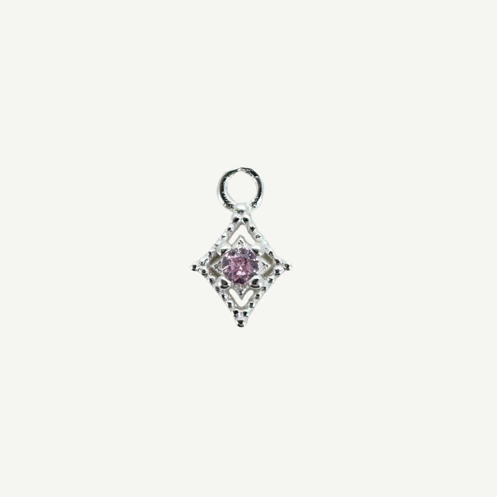 Dotted Diamond Pink Zircon Charm - Sterling Silver