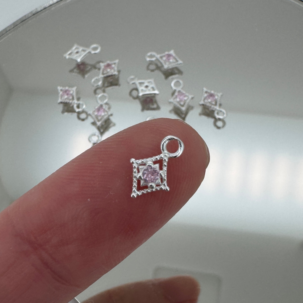 Dotted Diamond Pink Zircon Charm - Sterling Silver