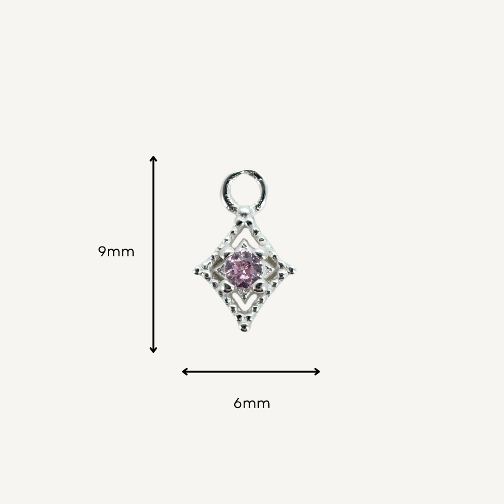 Dotted Diamond Pink Zircon Charm - Sterling Silver