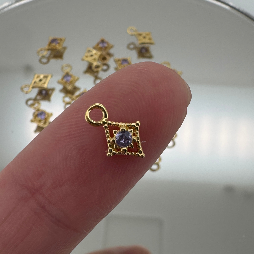 Dotted Diamond Purple Zircon Charm - Gold Filled