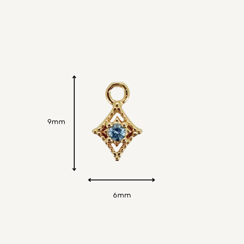 Dotted Diamond Blue Zircon Charm - Gold Filled