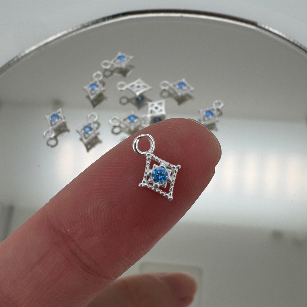Dotted Diamond Blue Zircon Charm - Sterling Silver