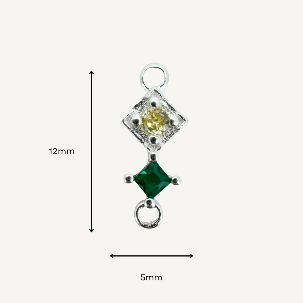 Duo Diamond Green & Yellow Connector - Sterling Silver
