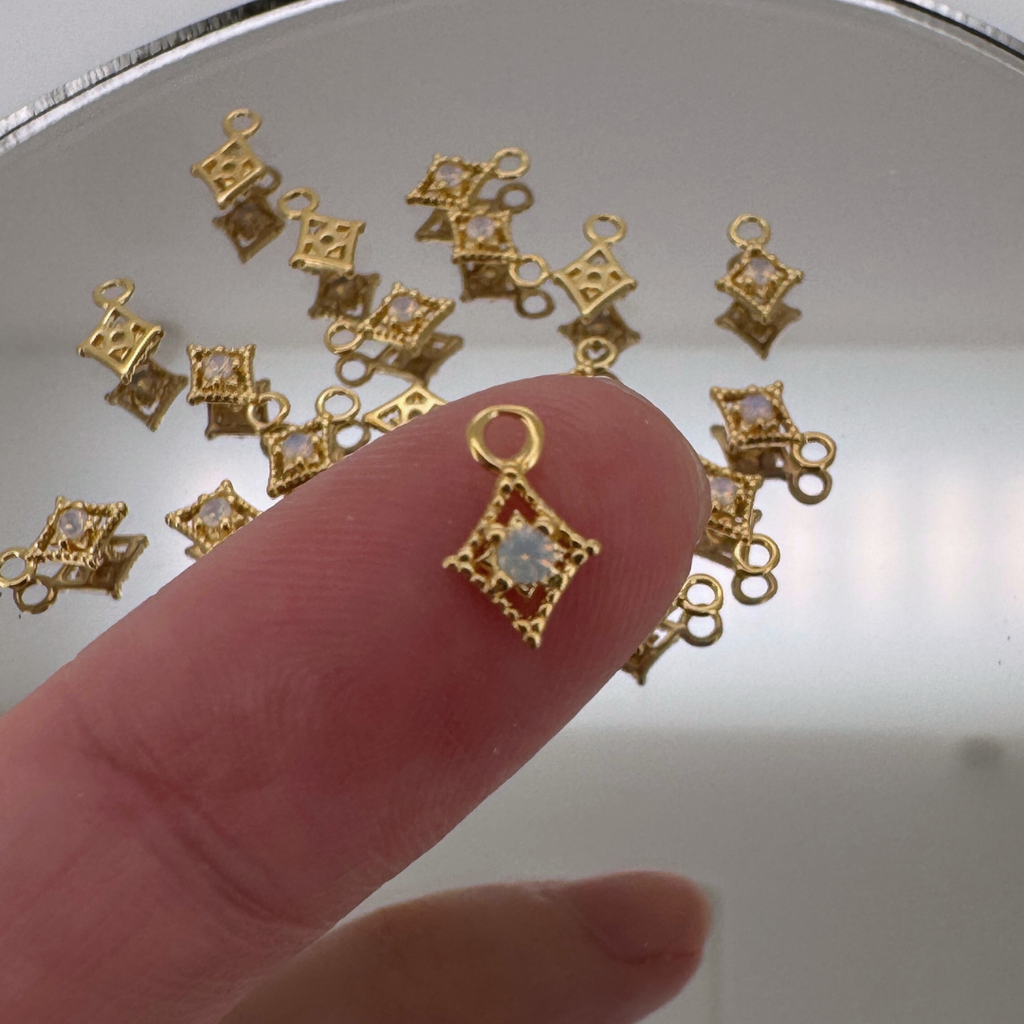 Dotted Diamond Pink Monstone Charm - Gold Filled