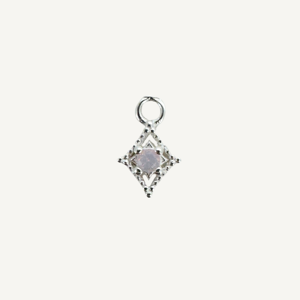 Dotted Diamond Pink Monstone Charm - Sterling Silver