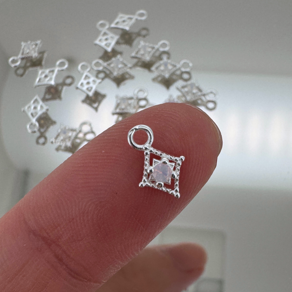 Dotted Diamond Pink Monstone Charm - Sterling Silver