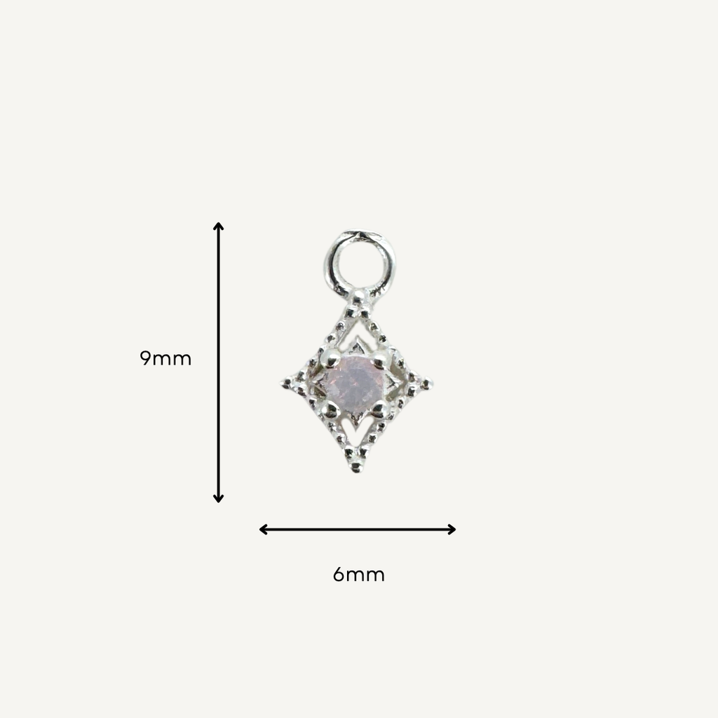 Dotted Diamond Pink Monstone Charm - Sterling Silver