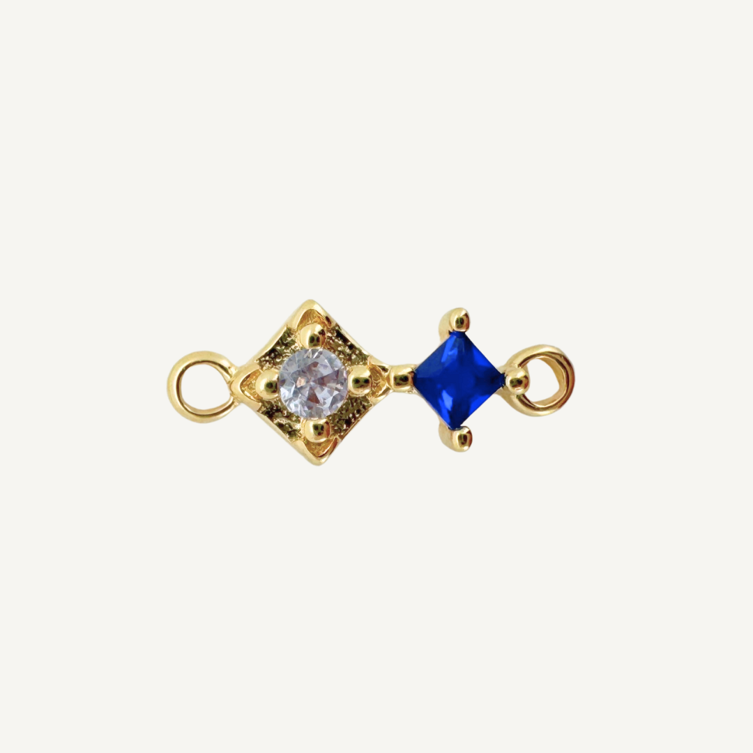 Duo Diamond Blue Zircon Connector - Gold Filled