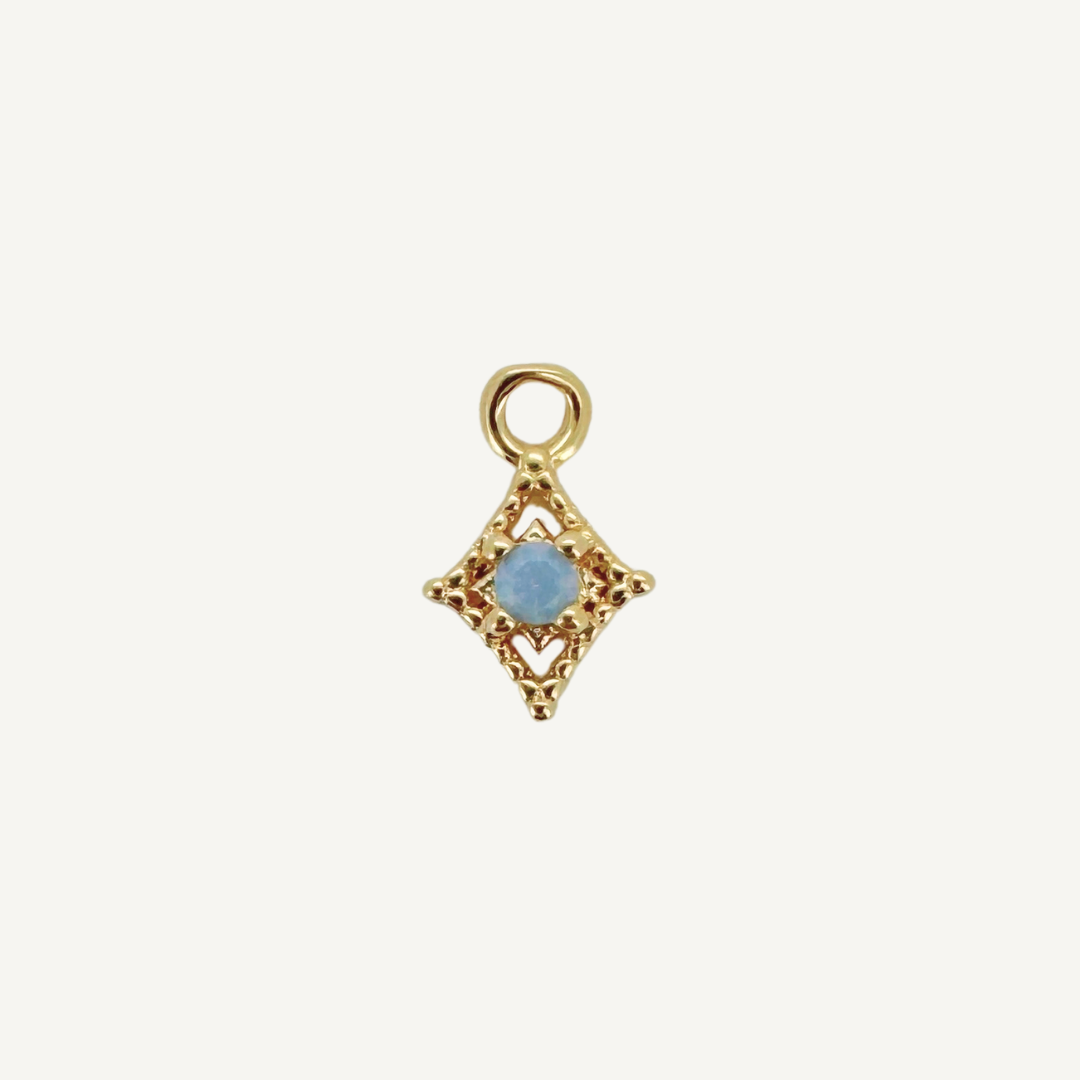 Dotted Diamond Blue Monstone Charm - Gold Filled