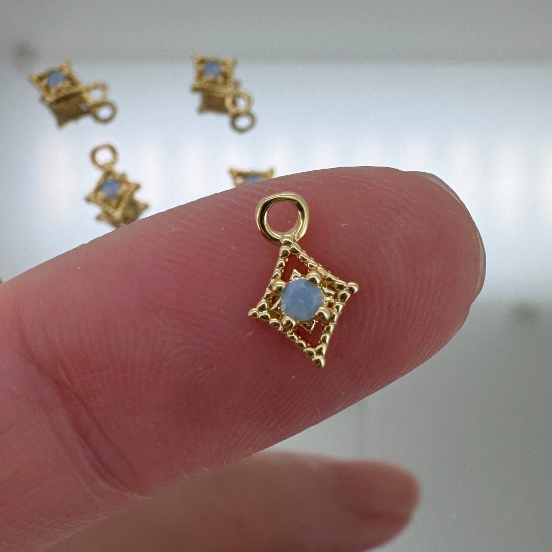 Dotted Diamond Blue Monstone Charm - Gold Filled