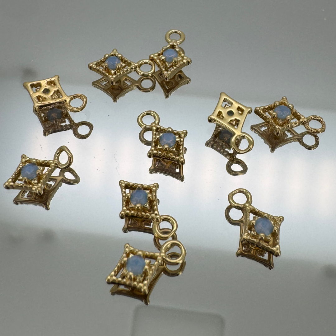 Dotted Diamond Blue Monstone Charm - Gold Filled