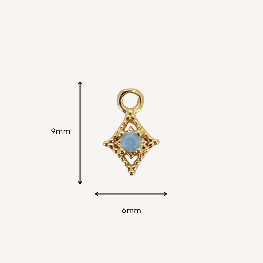 Dotted Diamond Blue Monstone Charm - Gold Filled