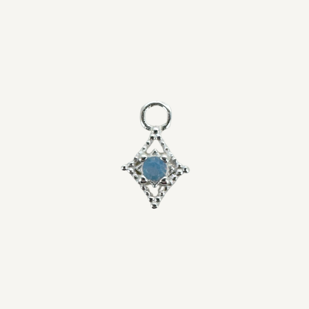 Dotted Diamond Blue Monstone Charm - Sterling Silver