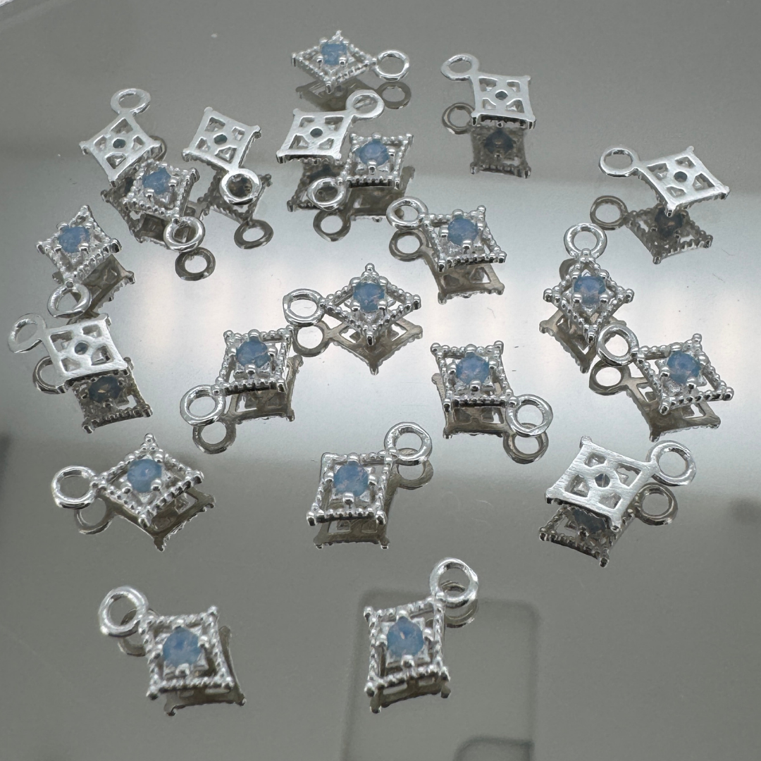 Dotted Diamond Blue Monstone Charm - Sterling Silver