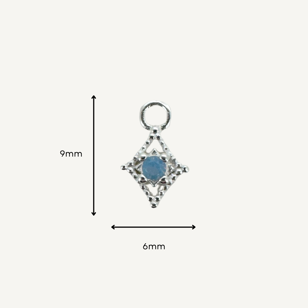 Dotted Diamond Blue Monstone Charm - Sterling Silver