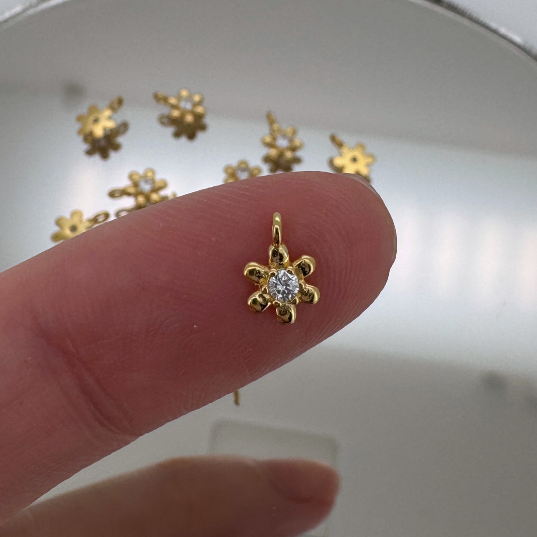 Dainty Flower White Zircon Charm - Gold Filled